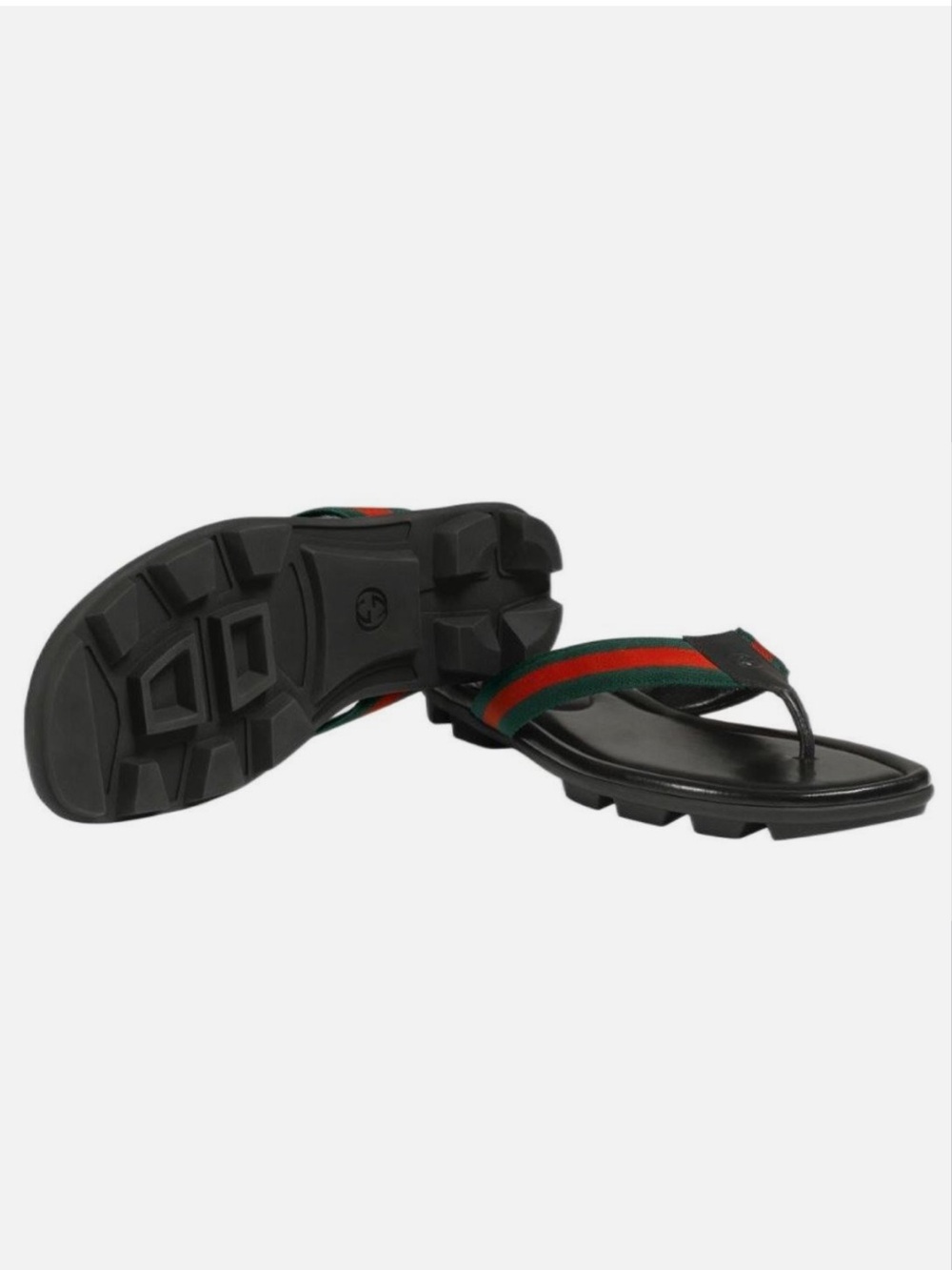 Gucci Men's Black Leather Thong Sandals with Signature Web Stripe Men Size 10 - Picture 5 of 8